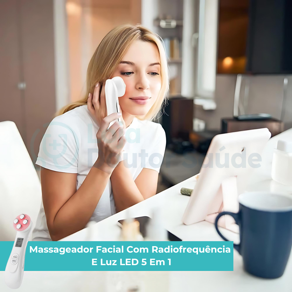 Massageador Facial Com Radiofrequência E Luz LED 5 Em 1